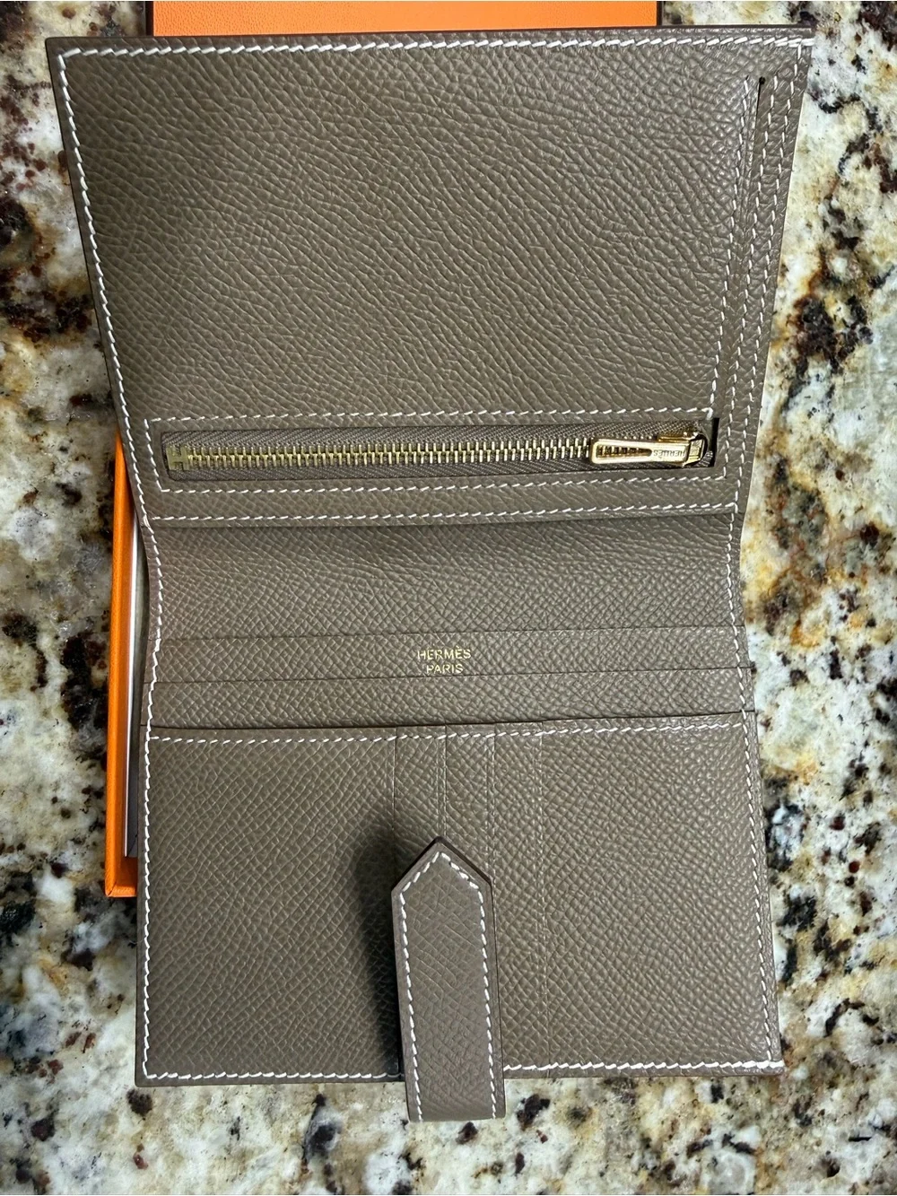 Taupe Men's Bifold Wallet with Gold Hardware